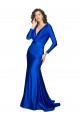 Outlet Silky Satin Royal Blue Long Sleeves Mermaid V-Back Sexy Evening Dress UK
