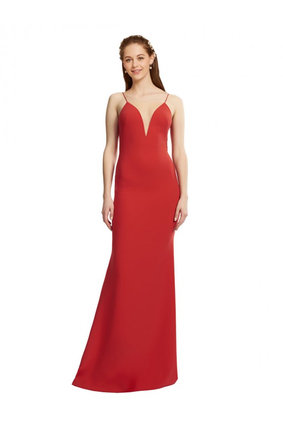 Outlet Stretch Crepe Red Sleeveless Mermaid Open Back Evening Dress UK