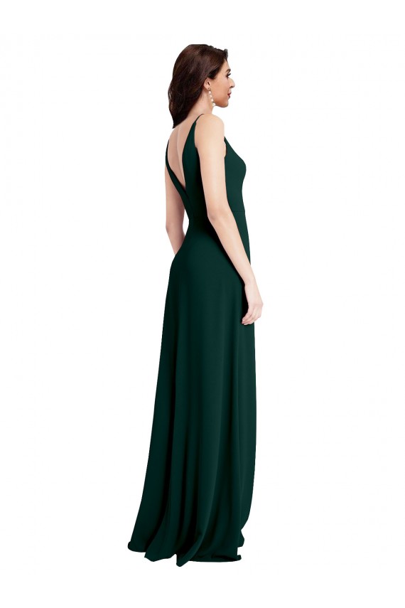 Outlet Stretch Crepe Midnight Green Sleeveless A-Line V-Back Evening Dress UK