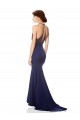 Outlet Stretch Crepe Navy Blue Sleeveless Mermaid Evening Dress UK