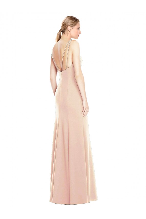 Outlet Stretch Crepe Nude Sleeveless Trumpet Open Back Semi Formal Evening Dress UK