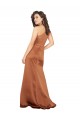 Outlet Silky Satin Orange Sleeveless A-Line Evening Dress UK