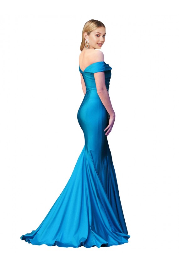 Outlet Satin Peacock Blue Sleeveless Mermaid Evening Dress UK