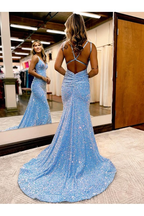 Outlet Velvet Sequin Periwinkle Sleeveless Sheath Evening Dress UK
