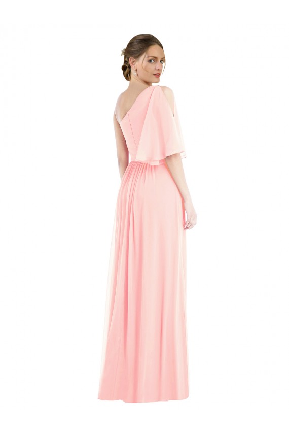Outlet Soft Chiffon Pink Bell Sleeves A-Line Maxi Evening Dress UK