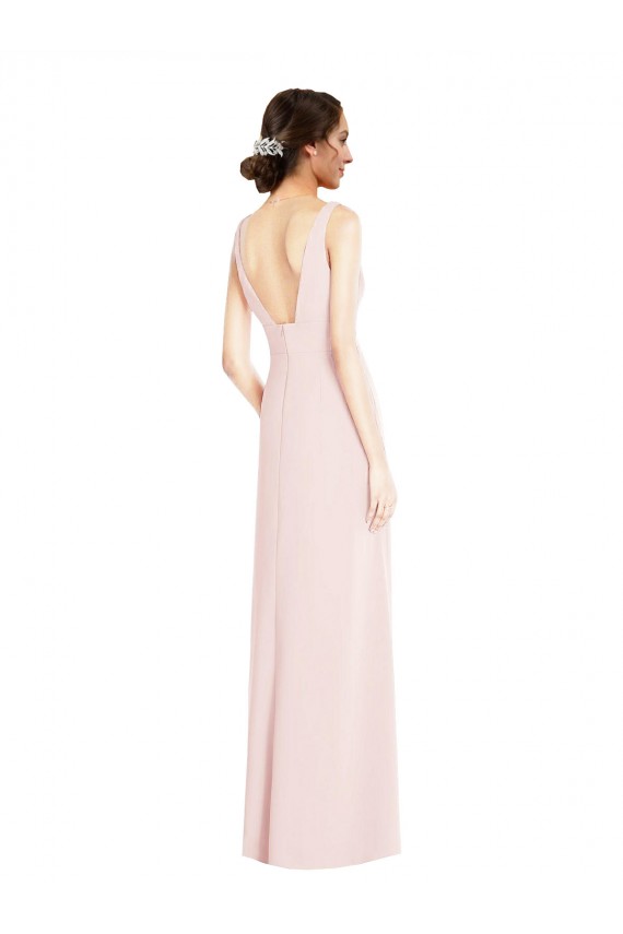 Outlet Stretch Crepe Pink Sleeveless A-Line Low Back Semi Formal Evening Dress UK