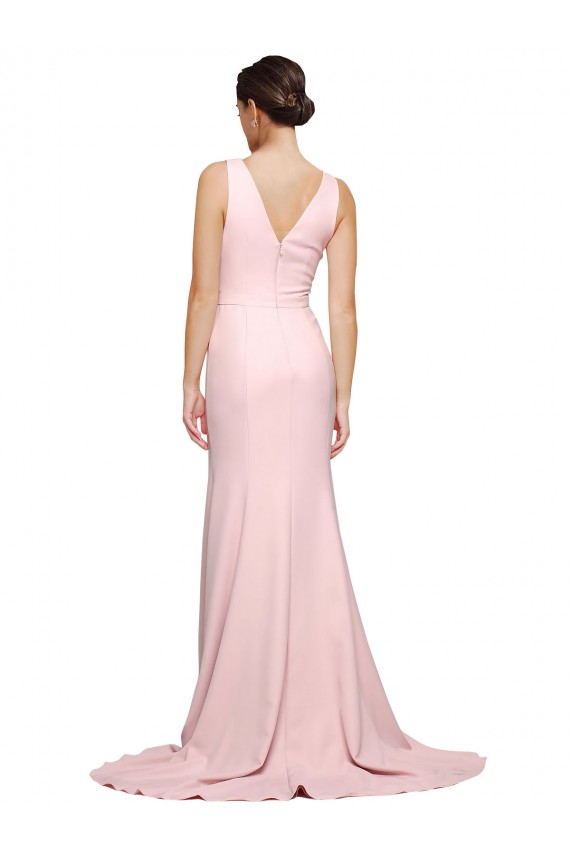 Outlet Stretch Crepe Pink Sleeveless A-Line V-Back Semi Formal Evening Gown UK
