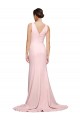 Outlet Stretch Crepe Pink Sleeveless A-Line V-Back Semi Formal Evening Gown UK