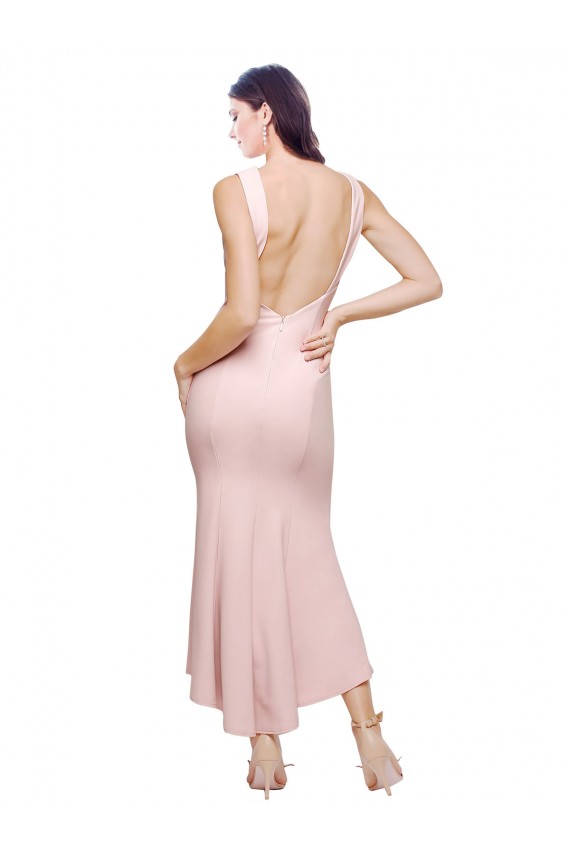 Outlet Stretch Crepe Pink Sleeveless Sheath Low Back Wedding Party Dress UK
