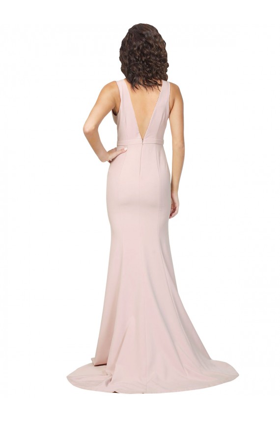 Outlet Stretch Crepe Pink Sleeveless Sheath V-Back Sexy Evening Dress UK