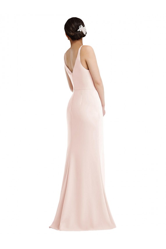 Outlet Stretch Crepe Pink Sleeveless Trumpet V-Back Evening Dress UK