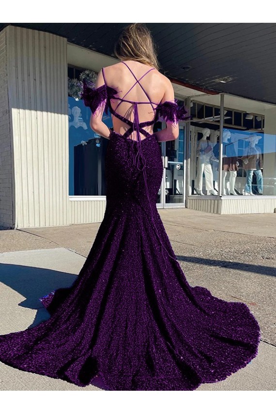 Outlet Velvet Sequin Plum Purple Sleeveless Sheath Evening Dress UK
