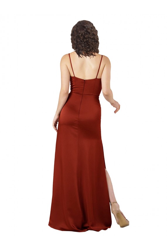 Outlet Silky Satin Red Sleeveless A-Line Low Back Evening Dress UK