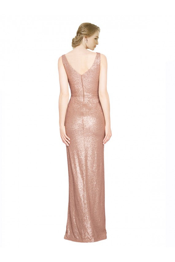 Outlet Sequin Rose Gold Sleeveless Sheath Evening Dress UK