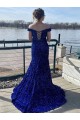 Outlet Velvet Sequin Royal Blue Sleeveless Sheath Off the Shoulder Evening Dress UK