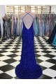 Outlet Velvet Sequin Royal Blue Sleeveless Sheath V-Neck Evening Dress UK