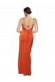 Outlet Stretch Satin Rust Sleeveless Sheath Open Back Evening Dress UK