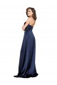 Outlet Silky Satin Sapphire Sleeveless A-Line Low Back Sexy Evening Dress UK