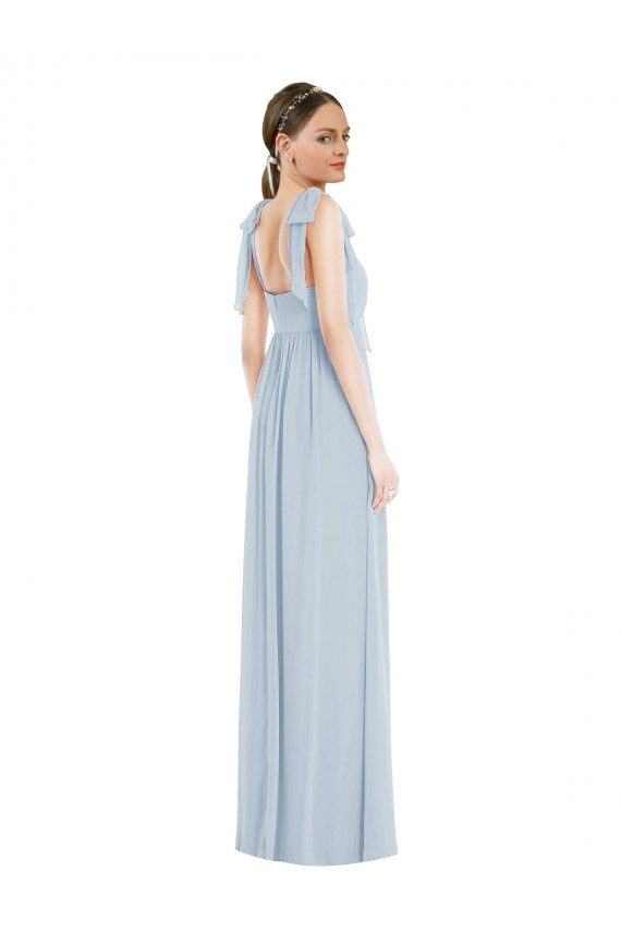 Outlet Soft Chiffon Sea Glass Sleeveless A-Line Low Back Maxi Evening Dress UK