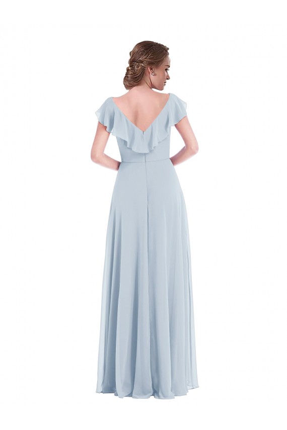 Outlet Soft Chiffon Sea Glass Sleeveless A-Line V-Back Maxi Evening Dress UK
