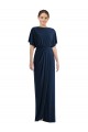 Outlet Spandex Dark Navy Short Sleeves Sheath Open Back Maxi Evening Dress UK