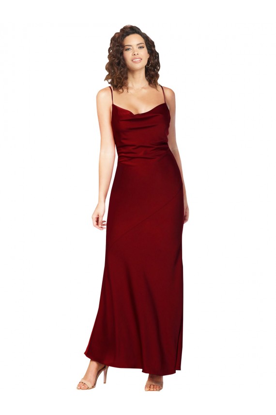 Outlet Silky Satin Burgundy Sleeveless Sheath Low Back Evening Dress UK