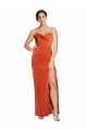 Outlet Stretch Satin Rust Sleeveless Sheath Open Back Evening Dress UK