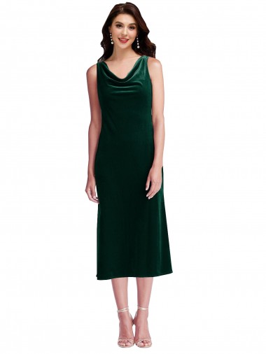 Outlet Stretch Velvet Dark Green Sleeveless Sheath V-Back Maxi Evening Dress UK
