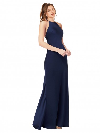 Outlet Silky Satin Sapphire Sleeveless Sheath Open Back Evening Dress UK