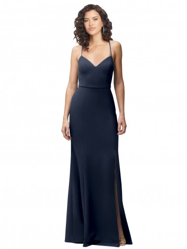 Outlet Stretch Crepe Dark Navy Sleeveless Sheath Open Back Evening Dress UK