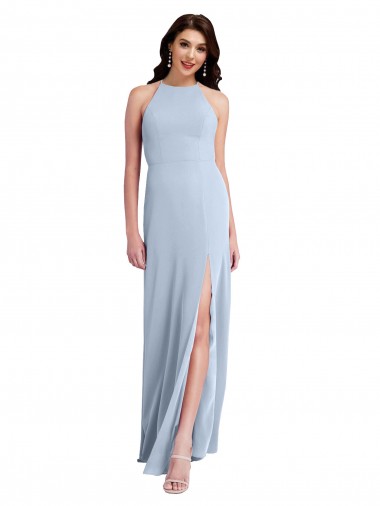 Outlet Stretch Crepe Light Sky Blue Sleeveless Sheath Open Back Evening Dress UK