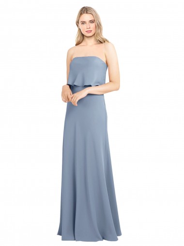 Outlet Stretch Crepe Smoke Blue Sleeveless Sheath Wedding Party Dress UK