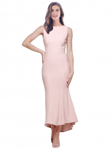 Outlet Stretch Crepe Pink Sleeveless Sheath Low Back Wedding Party Dress UK