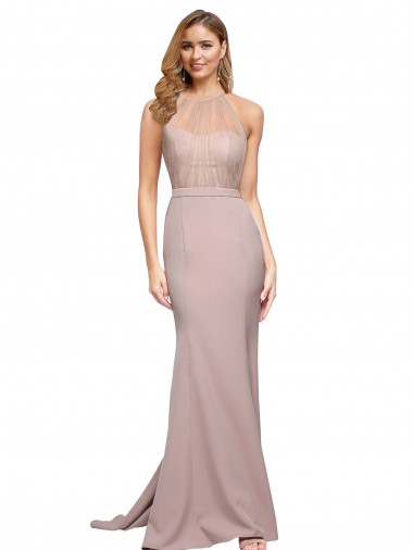 Outlet Stretch Crepe Dusty Pink Sleeveless Sheath Evening Dress UK