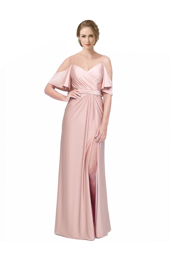 Outlet Silky Satin Cold Shoulder Sheath Low Back Evening Dress UK