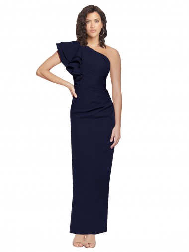 Outlet Stretch Crepe Dark Navy Sleeveless Sheath Evening Dress UK