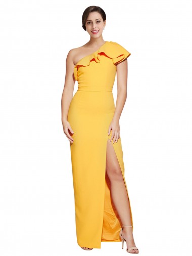 Outlet Stretch Crepe Saffron Sleeveless Sheath Evening Dress UK