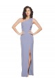 Outlet Stretch Crepe Smoke Blue Sleeveless Sheath Evening Dress UK