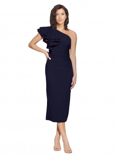 Outlet Stretch Crepe Dark Navy Sleeveless Sheath Wedding Party Dress UK
