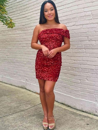 Outlet Velvet Sequin Burgundy Sleeveless Sheath Homecoming Dress UK