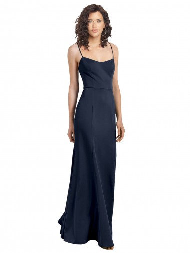 Outlet Stretch Crepe Dark Navy Sleeveless Sheath Low Back Wedding Party Dress UK
