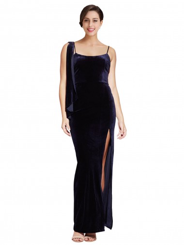 Outlet Stretch Velvet Dark Navy Sleeveless Sheath Low Back Evening Dress UK
