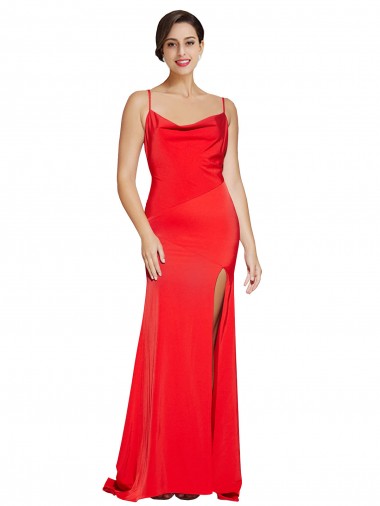 Outlet Stretch Satin Red Sleeveless Sheath Low Back Evening Dress UK