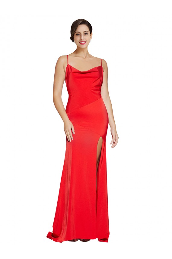 Outlet Stretch Satin Red Sleeveless Sheath Low Back Evening Dress UK