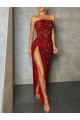 Outlet Velvet Sequin Burgundy Sleeveless Sheath Strapless Evening Dress UK