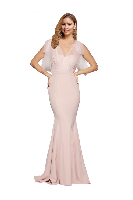 Outlet Stretch Crepe & Tulle Mauve Sleeveless Sheath Low Back Evening Dress UK