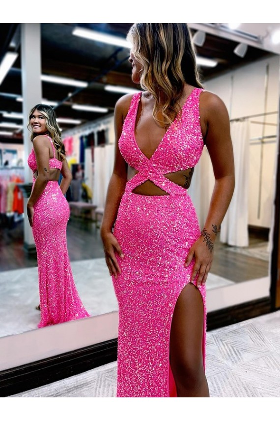 Outlet Velvet Sequin Sleeveless Sheath Long Sweep Train Evening Party Dress UK
