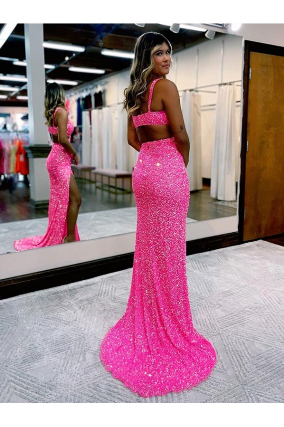 Outlet Velvet Sequin Sleeveless Sheath Long Sweep Train Evening Party Dress UK