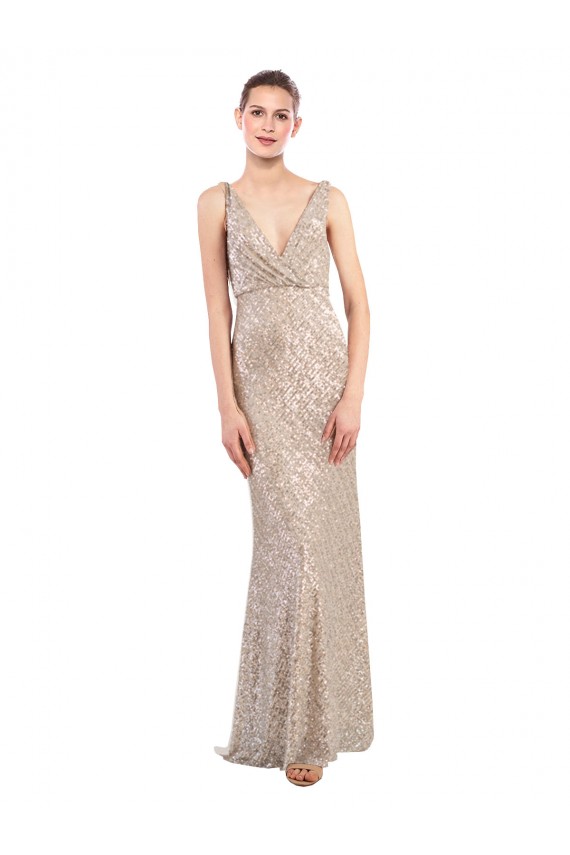 Outlet Sparkling Sequin Silver Sleeveless Sheath V-Back Evening Dress UK