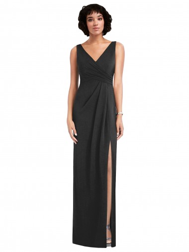 Outlet Spandex Black Sleeveless Sheath V-Back Maxi Evening Dress UK